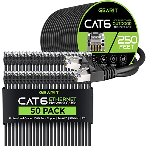 GearIT 50Pack 1ft Cat6 Етернет Кабел &засилувач; 250ft Cat6 Кабел