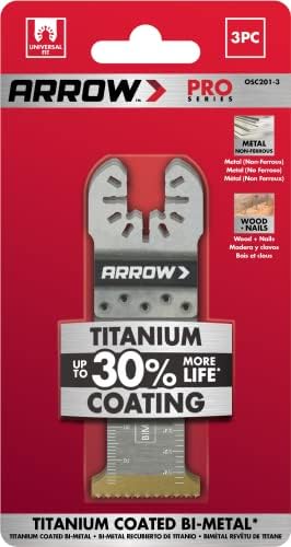 Arrow OSC201-3 Титаниум обложена со двојно осцилирачки алатки за осцилирачки сечила за метал, дрво, дрво со нокти, ПВЦ, сув ид, универзален,