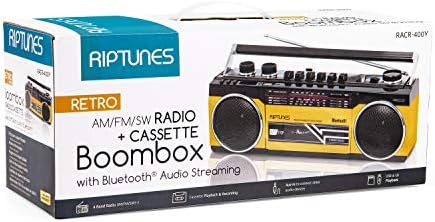 Riptunes Cassette Boombox, Retro Blueooth Boombox, Cassette Player and Recorder, AM/FM/SW-1-SW2 радио-4-бенд радио, USB и SD, жолто