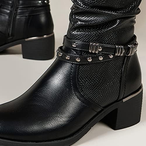 2023 женски чизми на глуждот Европски чизми за убавина преклопени густи потпетици бурни блок потпетици дами фустани чевли чизми