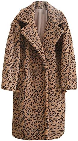 Здолниште за петикоат Фовигуо, модни палта жени канцеларија со долг ракав кардиган империја половината зимска гепард опуштено вклопување