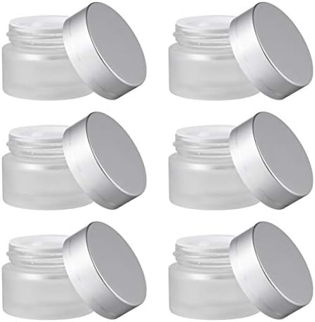 Luxshiny стаклени контејнери Терариум тегла 6 парчиња стаклена крем тегла, стаклени козметички контејнери со капаци замрзнати стаклени крем за крем за крем козметичко
