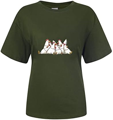 Женски смешни графички маички симпатични пилешки фарма туника врвови кратки ракави обични летни маички летни петелки блузи блуза