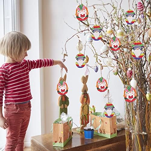 Кукли приврзок морков DIY Велигденски безлични насликани дрвени декорации јајца приврзоци виси назад на училишниот украс