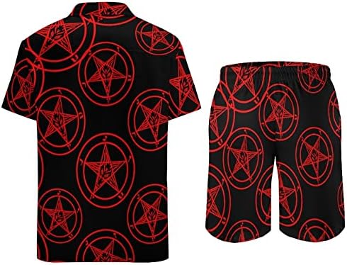 Бафомет Сатана Сатаниќ Сабат Коза Машка 2 парчиња облека од плажа Хавајски копче надолу со кошула со краток ракав и шорцеви костуми