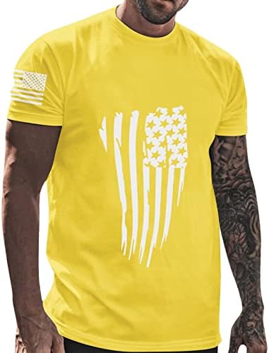 Летни маици за мажи Американско знаме со кратки ракави за вежбање врвови на врвови, случајни тенок вклопување гроздобер графички патриотски