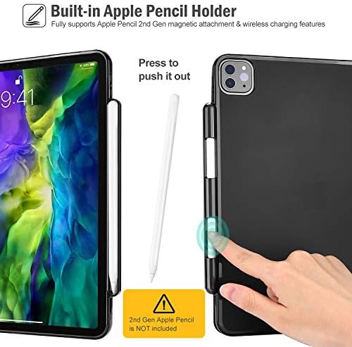 Procase iPad Pro 11 Case 2020 2018 со држач за молив и функција за безжично полнење, флексибилна мека TPU назад Три -пати паметна школка