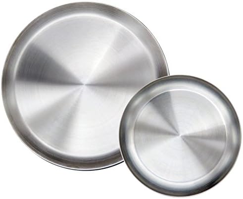 Immokaz мат полирано 9,0 инчи 304 тркалезни плочи од не'рѓосувачки челик, сет, за чинија за вечера, кампување на отворено чинија, безбедно