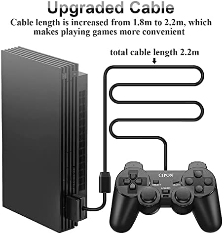 Cipon Wired Controller компатибилен со PS2 Console, контролер на црна далечинска игра со 2,2M кабел