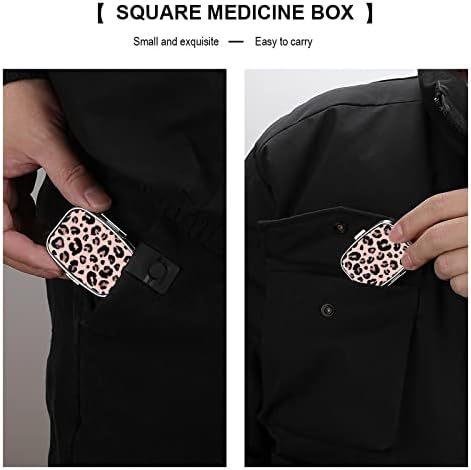 Плоштад пилула кутија црна леопард пилула кутија метална медицина Организатор на пилули за џебна чанта и патување 2.2x1.6in