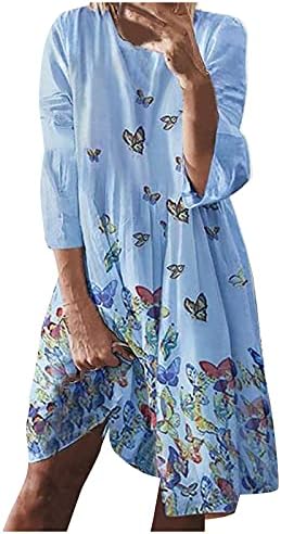 Женски фустани плус големина удобно тркалезно вратот Печата од лисја од долги ракави за лето за лето