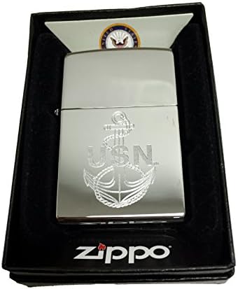 Зипо Прилагодено Запалка-Ласерско Гравирање НА Американската Морнарица Со Сидро Лого-Редовен Хром Со Висок лак-Подароци За Него, За Неа, За