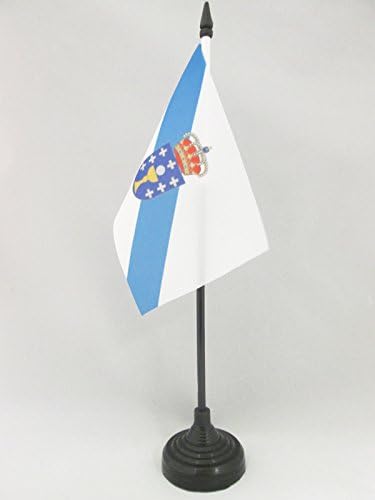 ЗНАМЕ На Аз Галиција Знаме на Маса 4 х 6 - Шпански Регион На Галиција Биро знаме 15 х 10 см-Црн Пластичен Стап И Основа
