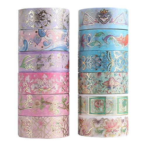 Homesogood 12 Rolls Washi Tape Set, литературен DIY материјал креативни цвеќиња Декоративни ленти за записи за занаетчиски занаети