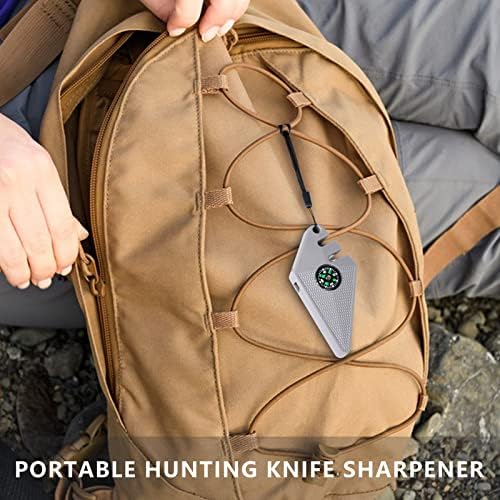 Острилка за џебни ножеви со грубо и фино мелење, EDC мини острилка со итни свирки и компас за отворено, пешачење, лов и кампување, сиво