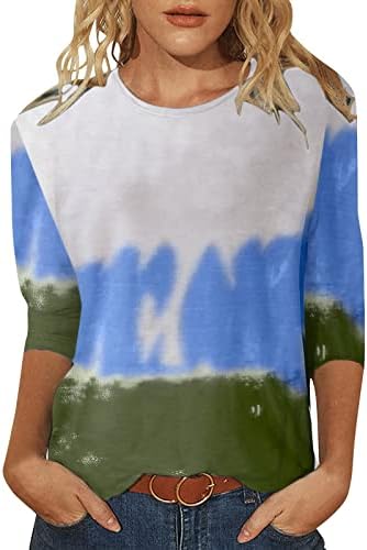 Zdfer Women Gradient Print Tils Milts Casual Crewneck со долг ракав, врвови на пулвер блузи трендовски тенок џемпери за туника