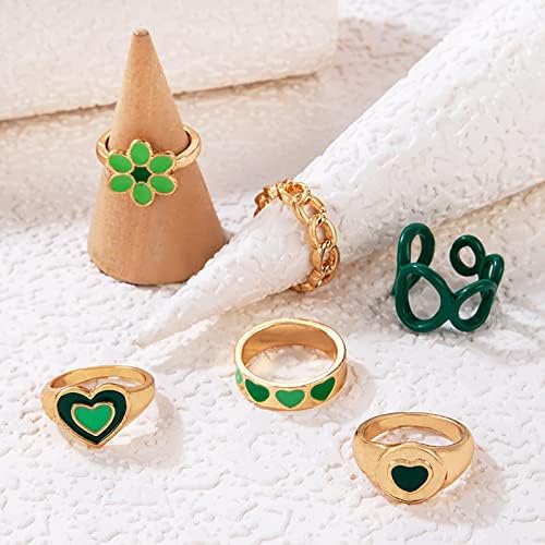 Womenените прстени, жените ветуваат прстени симпатична зелена срцева цветна венчавка прстен Печурка од печурки злато бурен ангажман