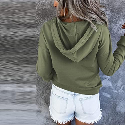 Nokmopo женски пуловер дуксери врвови модни обични букви печати цврсти копчиња за боја, долги ракави џемпери со џебови