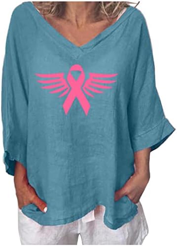 Кралско сино тинејџерско девојче кошули за бранч 3/4 врвови на ракави, маичка со ленени крилја печати лабави вклопувани кошули за рак