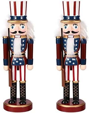 Амосфун 2 парчиња 25см класичен војник од дрвен орев, кукла за ореви кукли американски војници играчки Десктоп