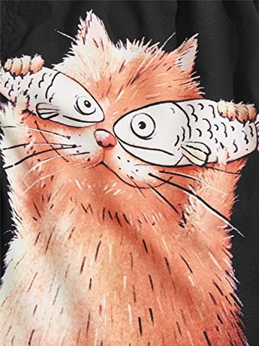 Gorgglitter Men's Letter Cat Graphic Print Shist String Shorts Shorts со џебови