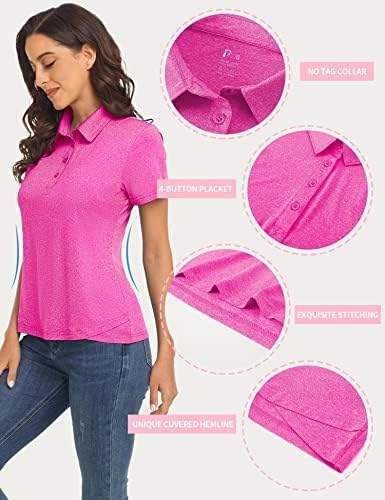 Полу женски голф Поло кошули влага за кратки ракави со кратки ракави со 4 копчиња со 4 копчиња