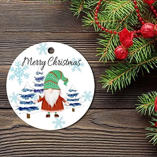 Gnome Merrychristmas украси за украсување на новогодишни украси2022 Акварел новогодишна елка снегулки двострани керамички рунда Божиќни