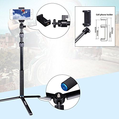 Smatree Selfie Stick Telescoping компатибилен за GoPro Hero 11/10/Max/9/8/7/6/5/4/3+/3/сесија/GoPro Hero/Ricoh Theta S/V/Samsung