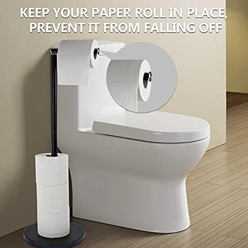 Иквин Мат Држач За Црна Тоалетна Хартија Стојат со Складирање за 7 мега Ролни Тоалетно Ткиво, Модерен Држач За Ролна Тоалетна Хартија За Бања,