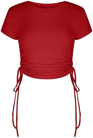 Есен лето кратки ракави блуза девојки екипаж на вратот на вратот на вратот на вратот, плетенка, ја разгали основната кошула за бренд за жени