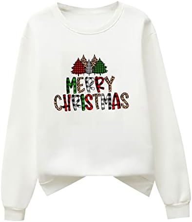 Среќни Божиќни џемпери женски гроздобер карирани дрвја печатат долги ракави врвови врвови преголеми лабави кошули од пад