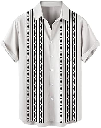 Zddo Mens Casual Cute Down Down кошули, геометриски графички графички печати за кратки ракави, летни хавајски кошули