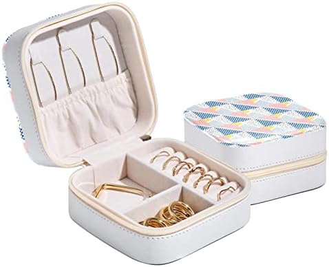 Патувачка кутија за накит, геометрија Boho, PU кожа Организатор за мал накит за жени девојки, преносен мини накит за патувања