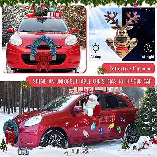 Пријател 40 Парчиња Божиќ Автомобил Венец Сет Вклучува ЛЕР Автомобил Венец 20 Рефлектирачки Светла Автомобил Магнет 2 Ирваси