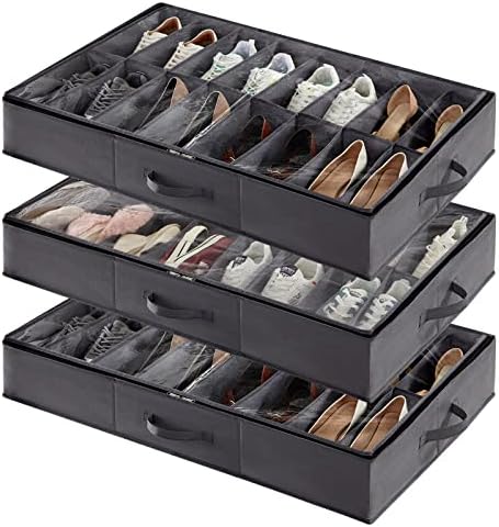 LifeWit 3 пакувања под организатор за складирање на чевли за кревет, вкупно вклопуваат 32 пара чевли, контејнер за организатор на