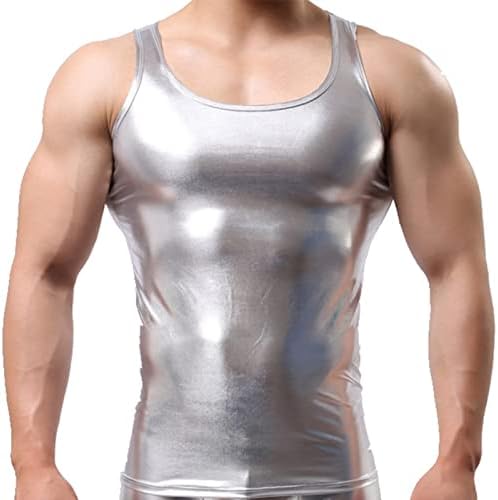ДЕКГИФФ МАENИ Секси резервоарот Врвен салата за теретани за дишење на елек за долна облека за мажи егзотична облека сребро xlarge