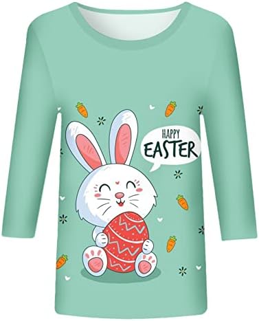 Јангкиги женски Велигденски кошули Обични 3/4 ракав Симпатична зајаче графичка маичка трендовски врвови за туника