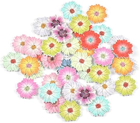 KLHDGFD 25 парчиња шарени цвеќиња дрвени копчиња маргаритки шема дрвени копчиња за шиење облека рачно изработена DIY декор за занаети