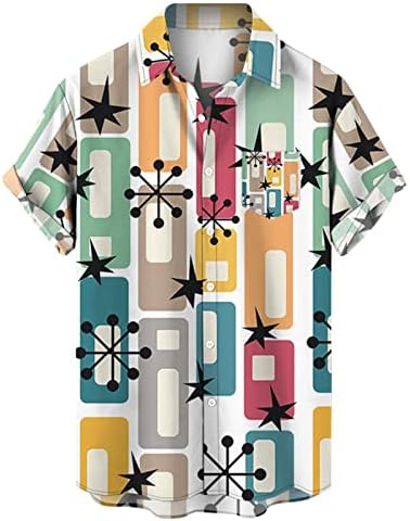 Zddo Mens Casual Cute Down Down кошули, краток ракав Смешен графички принт лабав вклопување на плажа врвови лето гроздобер хавајски