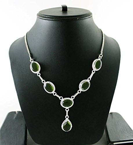 Зелен перидот хидро ѓердан сребрен преклоп моден накит матурска изјава накит 18 инч.