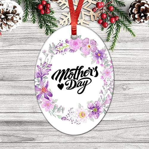 Денот на мајките виолетова цветна венец украси керамика што висат украси Мајки Денот подарок овален декор виси украси за декор за празници