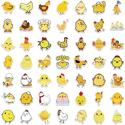 100 парчиња пилешки налепници Симпатични жолти цртани пилешки налепници за деца Journalурнал, естетски винил налепници водоотпорни трендовски