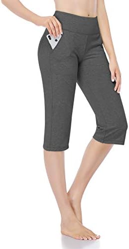 Carxiu 17 inseam јога панталони за жени со џебови директно нозе Контрола на стомакот, јога capris q03-длабоко-длабоко јаглен-s