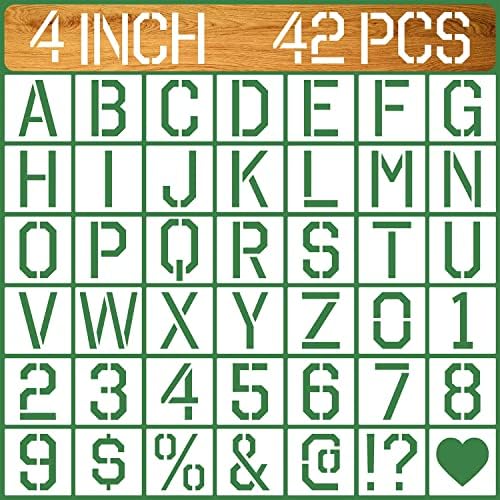 Дуозеа 4 инчи букви матрици, 42 компјутери за еднократна азбука занаетчиски матрици со симболи броеви шаблони за сликање на дрво, wallид,