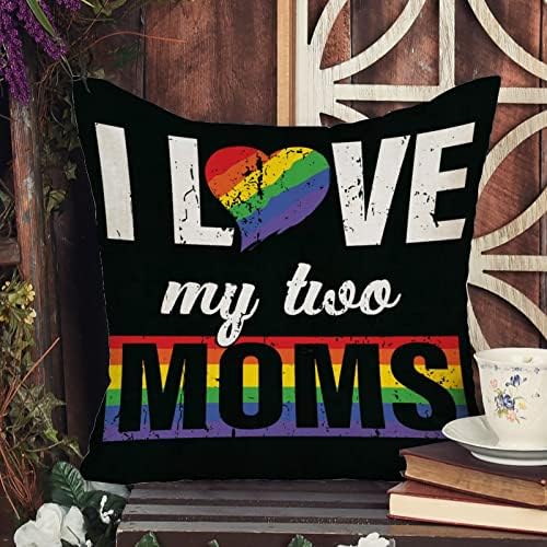 L Love My Moms Shake Pillow Cover Day Day Pillow Case Rainbow Pride Лезбејска геј ЛГБТК Перница на плоштад квадратни декортни перници за домашно украсување за софа кауч кревет канцеларија 24x24in