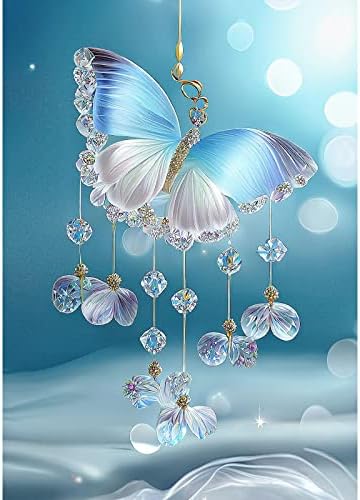 Ceovr Wind Chime специјални комплети за сликарство во форма на дијаманти за возрасни, кристално сина пеперутка делумна вежба