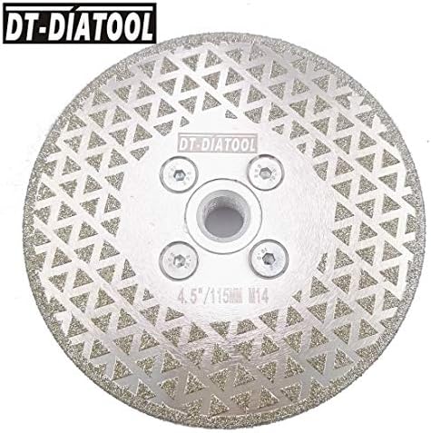 Xucus dt-diatool 2pcs/pk 115mm Електроплиран дијамантски сечење диск за мелење тркало M14 Thread и двете странични обложени камени мермер