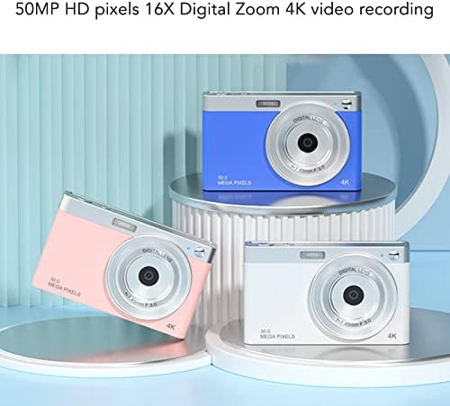 2,88in IPS HD без огледала дигитална камера за фотографија и видео, 4K дигитална камера, AF Autofocus 16x Zoom 50MP камера за влогање, со LED светло за полнење, лента за рака, за почетник