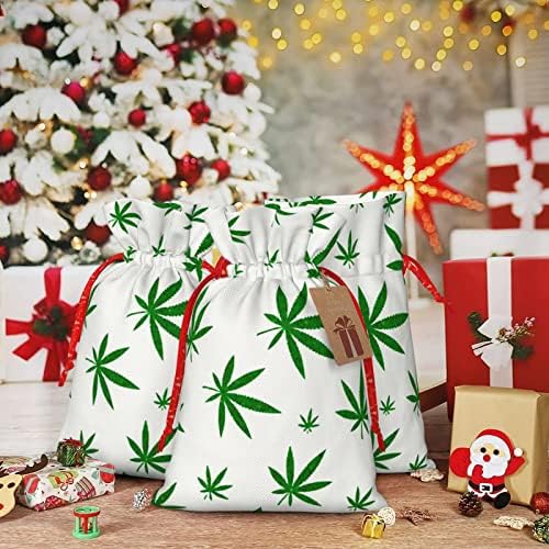 Жици За Влечење Божиќни Торби За Подароци Плевел-Лист-Канабис Претставува Вреќи За Завиткување Божиќни Вреќи За Завиткување Подароци