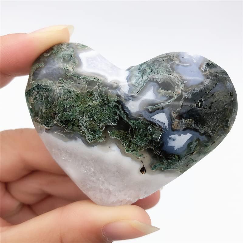 Ertiujg Husong306 1pc Природно големо мов агат во форма на срце, врежан кристално срце подароци заздравување Полирани природни камења и минерали